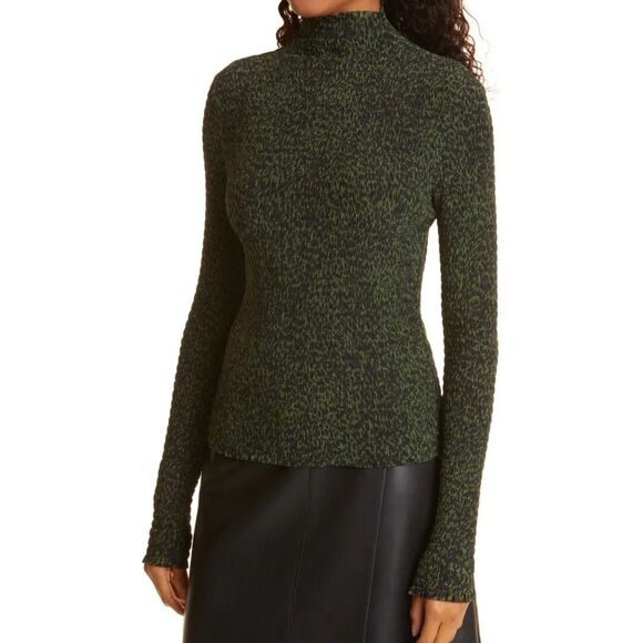 NWT Proenza Schouler White Label Smocked Dot Mock Neck Top in Fern Green & Black - Picture 3 of 14